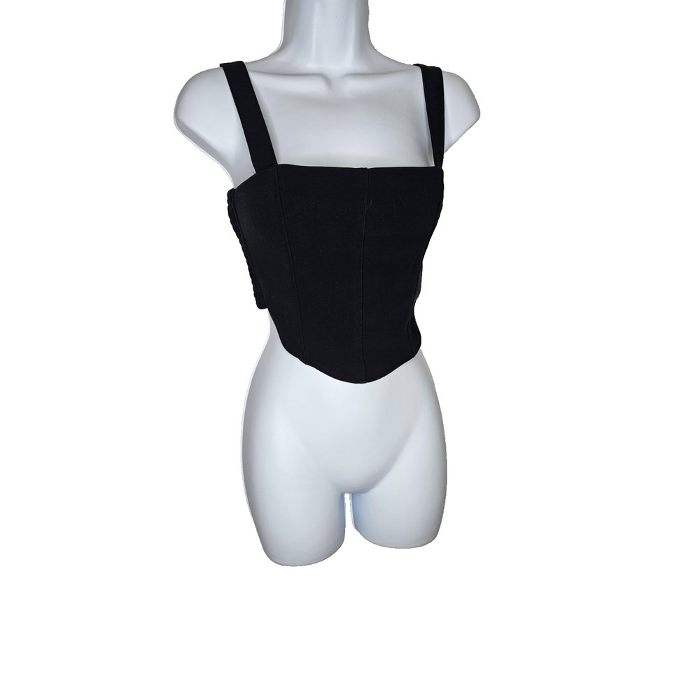 Abercrombie &‎ Fitch Black Smocked Crop Top Corset Tank XS Y2k Cottagecore